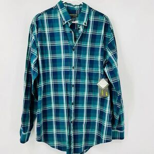 John Bartlett Consensus Favorite Washed Shirt Blue Plaid Button Up Sz Large NWT